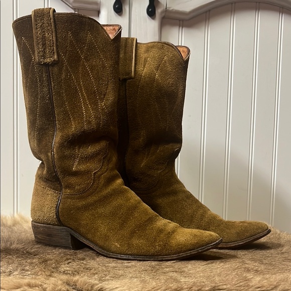60s Justin Fort Worth Texas Suede Cowboy Boots 6.5 Vintage Western Cowgirl - Picture 3 of 6
